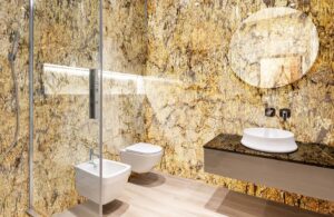 Alaska gold granite bathroom wall