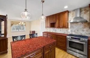 lakha red granite kitchen countertop